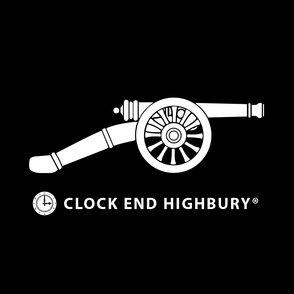 Clock End highbury logo lable right facing